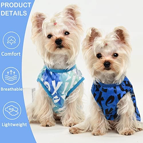 חולצת כלבים של צבע עניבה עם 2 חבילות, בגדי כלבים לכלבים קטנים ילדה, תלבושת חיית מחמד קיץ קלה, לבוש חתולים, כחול,