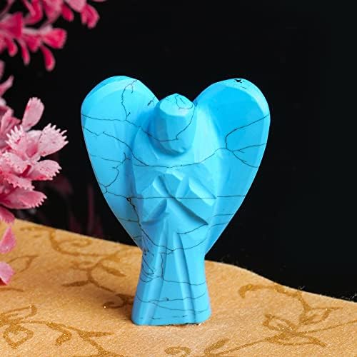 Fashionzaadi אבן טורקיז - אנג'ל קריסטל - מתנה בהצלחה - מלאך כיס מגולף ביד - מלאך אפוטרופוס