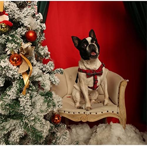 LMMDDP כותנה אדומה משובצת רתמת כלבים לחג המולד עם קשת ורצועת כלבים בסיסית מתכווננת אספקת חיית מחמד