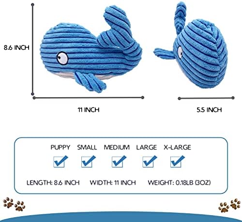 Yofellas כלב קטיפה צעצוע מצחיק לוויתן רך חמוד חמוד חריקת לעיסה אגרסיבית, צעצוע אינטראקטיבי למאמן קבל