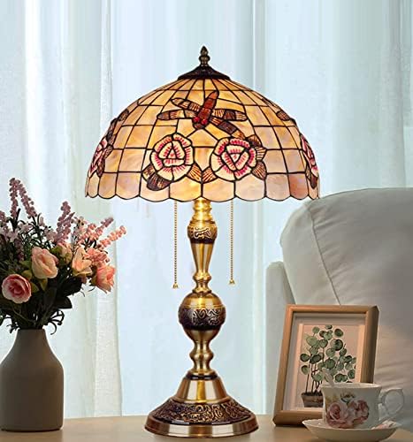 מנורת שולחן בסגנון טיפאני קליפה טבעית ויטראז 'זכוכית סאקורה שפירית דפוס עיצוב שולחן קריאה אור 19
