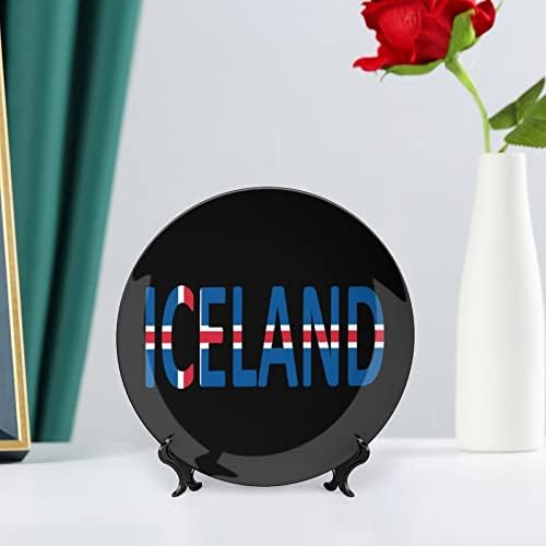 דגל איסלנד עצם סין סין צלחת קרמיקה קרמיקה מלאכה עם עמדת תצוגה לקישוט קיר משרד ביתי