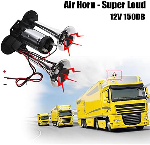 קרן אוויר רועשת למשאית 150dB 12V, Banhao סופר רועשת חצוצרה כפולה קרן אוויר עם מדחס