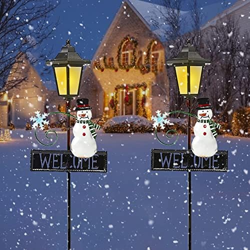 2 פאק חג המולד נתיב סולארי אורות חיצוניים, 43 אינץ 'קישוטי איש שלג לחג המולד אורות גן חיצוניים אורות הלהבות מהבהבות