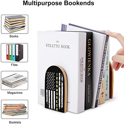 נגר ברזל אמריקאי דגל עץ תומכי ספרים כבד ספר מחזיקי למדפים דקורטיבי ספר מסתיים
