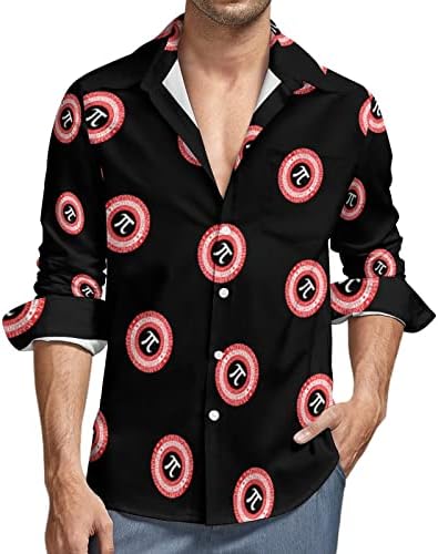 פאי יום מתמטיקה סמל גברים של הוואי ארוך שרוול חולצות כפתור למטה רופף מתאים חולצות מקרית חיצוני חולצה