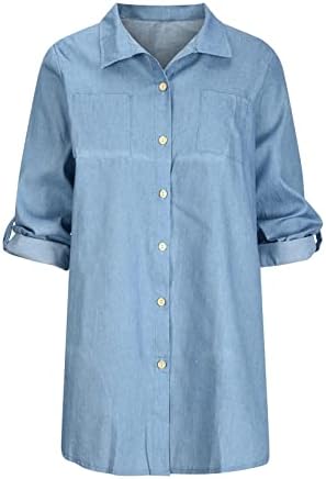 שמלת ג'ינס של Lucktop לנשים, שמלות מקסי של קיץ נשים כפתור שמלת חולצת שרוול קצרה עם צווארון דש