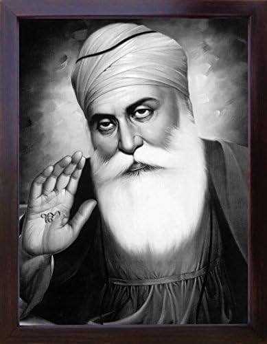 מלאכת יד Sikh Lord Guru, Guru Nanak Dev Ji נותן ברכות קדושות עם סמל Ekumkar ביד ימין, פוסטר ציור עם מסגרת, חובה