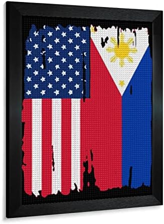 דגל פיליפינים אמריקאי ריבוע מלא ערכות ציור יהלומים עם אמנות תמונת מסגרת לקישוט קיר