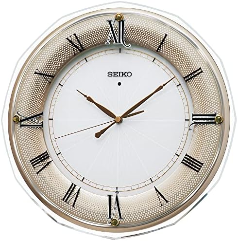 שעון Seiko KX269G גל רדיו אור פנינה זהב שעון קיר, 13.4 x 13.4 x 1.8 אינץ '