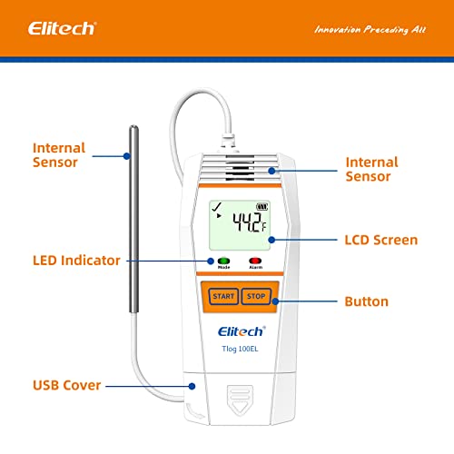 Elitech Tlog 100EL טמפרטורה דיגיטלית נתונים לוגר מקליט טמפרטורה לשימוש חוזר דוח PDF דוח יציאת USB 32000