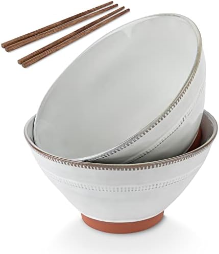 Kook Terracotta קערות ראמן יפניות, הניתנות למיקרוגל, בטוחה למדיח כלים, לאורז, אודון, סובה, פו, 36 גרם, עם