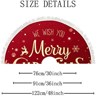 חצאית עץ חג המולד בגודל 48 אינץ 'זהב חג ​​המולד אדום פתיתי שלג אדום
