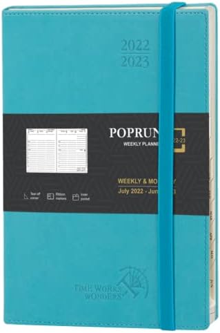 מתכנן Poprun 2022-2023 מתכנן שנה אקדמית, מתכנן שבועי וחודשי עם חריצי זמן לפי שעה, כרטיסיות חודשיות, נייר 100