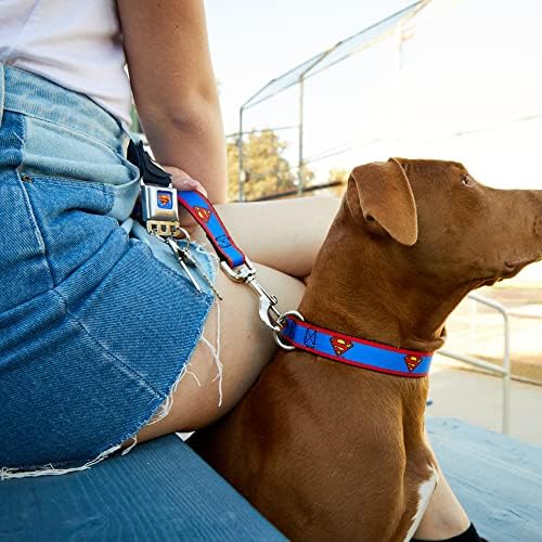 צווארון כלב אבזם בטיחות אבזם אבזם - מגן סופרמן/פס אדום/כחול - 1.5 רוחב - מתאים לצוואר 18-32 - גדול
