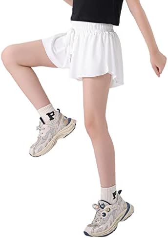 מכנסיים קצרים זורמים עם כיסים 2 ב 1 נוער ילדים נוער חצאיות פרפר אתלטיות ריקוד ספורט ספורט