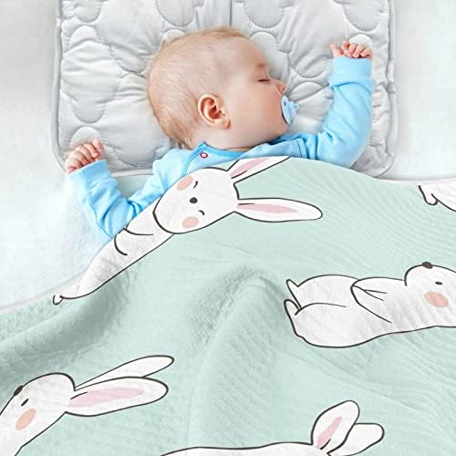 שמיכת סוודר ארנב חמוד שמיכה כותנה לתינוקות, קבלת שמיכה, שמיכה רכה משקל קלה לעריסה, טיולון, שמיכות משתלות,