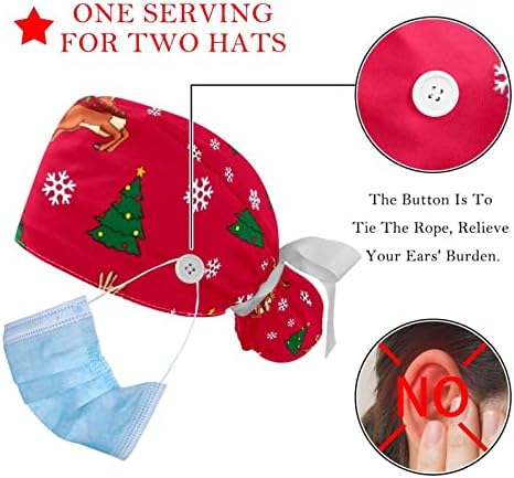 2 חבילות כובע עבודה עם כפתור לנשים ארוכות שיער מתכוונן עניבה אלסטית לאחור כובעי בופנט חג המולד סנטה בל