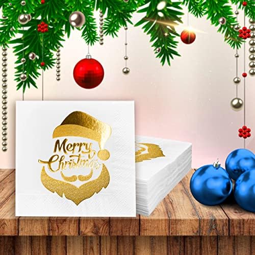 חג המולד של סנטה קלאוס מפיות קוקטייל נייר חד פעמי נייר זהב 50 חתיכות חבילה 2 רובדי 5 x5 אינץ 'מסיבת