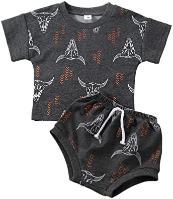 הונגנדה 2 יח 'יילוד תינוקת תינוקת בוי קיץ פרה מודפסת חולצת שור ראש פרוח מכנסיים קצרים מכנסיים חמוד