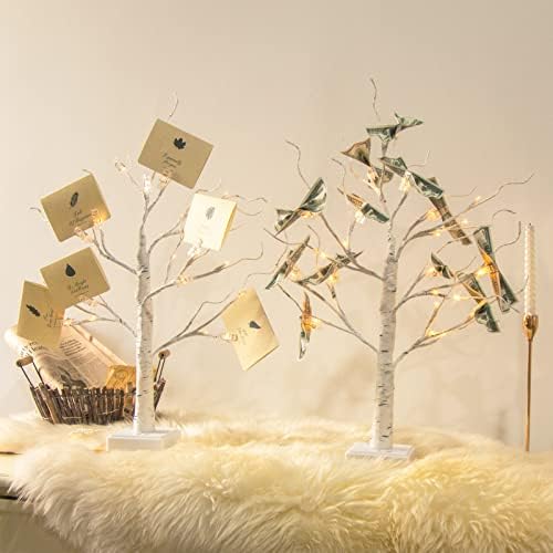 מחזיק מתנה לעץ וונטיליט, עץ ליבנה מואר עם 12 קליפים ו 6 כרטיסי ברכה, קישוטים לצילומים ליום האם יום הולדת
