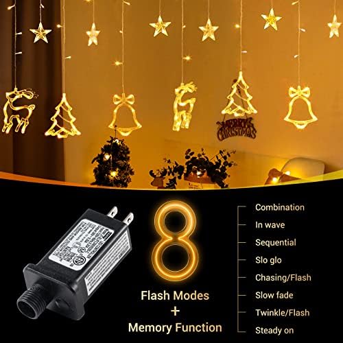 QUNTIS LED אורות וילון LED RAMADAN, 138 נוריות LED כוכב ג'ינגל פעמון אייל חג המולד אורות חלון עץ 8 מצב פלאי פיות