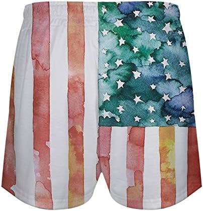נשים מכנסיים קצרים מקרית כותנה עצמאות יום נשים אמריקאי דגל דפוסים מקרית שרוך נשים של מכנסיים קצרים בתוספת