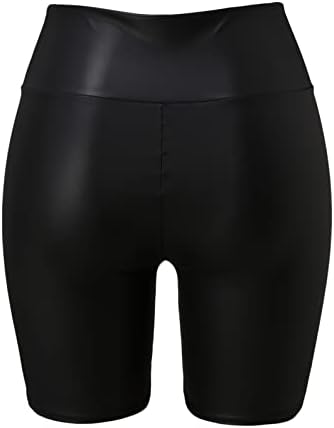 מכנסי עור שחורים נשים מותניים אלסטיות ברמודה ברמודה מכנסיים קצרים