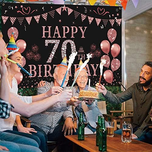 קישוטי יום הולדת 70 לנשים-רוז זהב רקע באנר ליום הולדת 70 5.9 על 3.6 נק ' מסיבת יום הולדת 70 ספקי צילום רקע