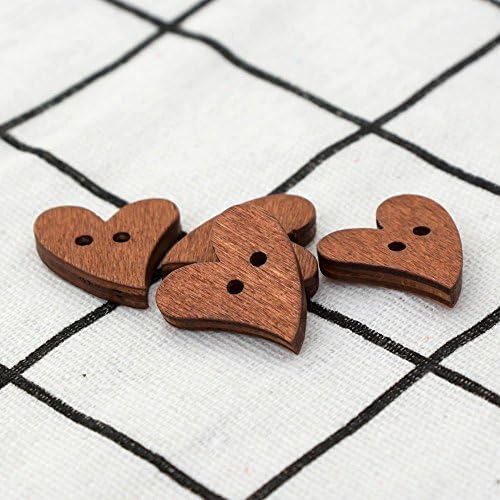 Iskybob 100 חלקים כפתורים בצורת לב מעץ לריבוש DIY מלאכת תפירה, חום