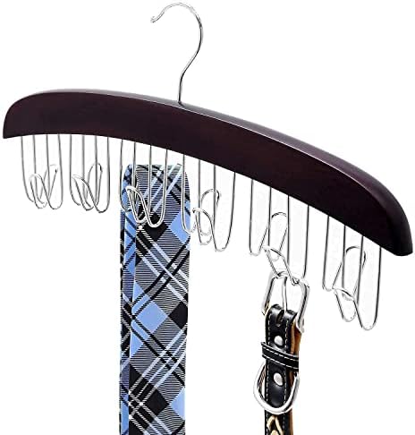 קולב עניבה, מתלה עניבה מעץ של אוהו, מארגן ארונות וו 24 ואחסון+מתלה קולב חגורה, אוהוחו עמיד