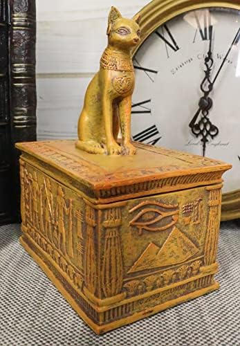 מתנה של אברוס קדומה של אלת החתול המצרית העתיקה עם עין הפירמידה של הורוס ואלים הירוגליפיים דפוס