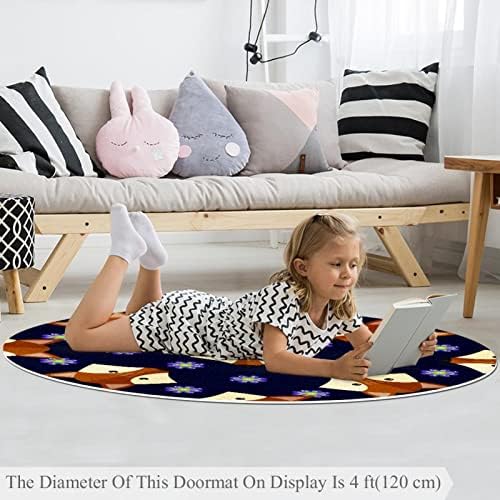 Llnsuply בגודל גדול 5 מטר ילדים עגול פליי שטיח שטיח קריקטורה פוקס פונה דפוס פרחים סגול משתלת כרית שטיח לא להחליק