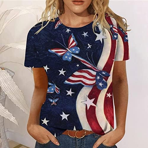 אמריקאי דגל מודפס חולצה לנשים עצמאות יום חולצות צווארון עגול קצר שרוול טי חולצות מקרית חולצות