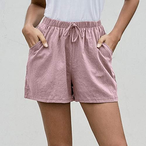 מכנסי פשתן כותנה לנשים מזדמנים קיץ מותניים קצרים במותניים קצרים רופפים מכנסי טרקלין נוחים קצרים נושמים