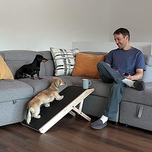 רמפת כלבים לדוגגורמפ לספה, עץ מייפל מוצק-רמפת כלבים מתכווננת עם משטח פלטפורמה ומשטח נגד החלקה-לכלבים