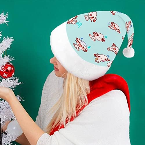 חמוד אקסולוטל מצחיק חג המולד כובע סנטה קלאוס כובעי קצר קטיפה עם לבן חפתים עבור חג המולד חג מסיבת