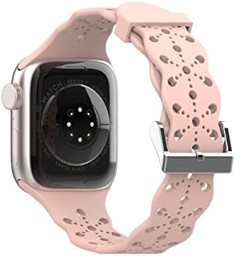 להקות Yaber תואמות להקת Apple Watch 38 ממ 40 ממ 41 ממ לנשים, תחרה חלולה-נושמת תחרה רכה סיליקון סיליקון