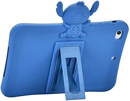 לוגי קיקסטנד מארז לאייפד מיני 1/2/3,3D אופי של בעלי חיים מצוירים חמוד סיליקון רך גומי מחזיק כחול מקרים, Kawaii