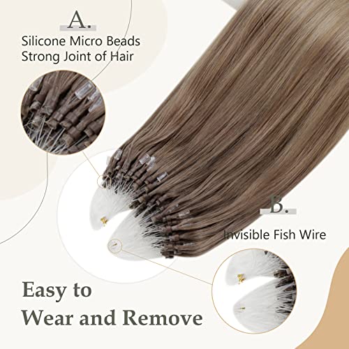 *לחסוך יותר * קלנוער קליפ בתוספות שיער אמיתי שיער טבעי מיקרו טבעת שיער הרחבות 10 14 14+14 אינץ