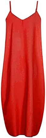 קיץ שמלה לנשים מקרית שרוולים עמוק צוואר חוף שמלות טרנדי מוצק צבע רופף מקסי ארוך שמלת טנק שמלה