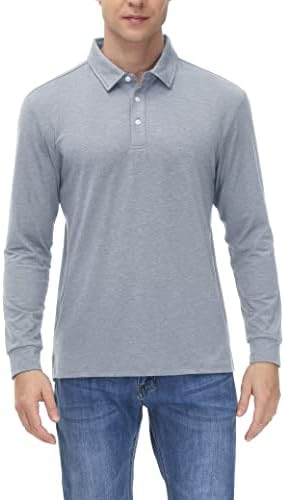 חולצות פולו שרוול ארוך של Magcomsen גברים 3 כפתורים חולצה צווארון מהיר ביצועים יבש מהיר גולף פולו טי חולצה