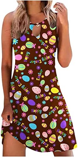 שמלת יום חג הפסחא שמח לנשים ביצי פסחא מצחיקות ארנב דפוס ציד שמלת שרוולים ללא שרוולים שמלת טוניקה
