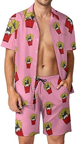 WeedKeycat צ'יפס צ'יפס תלבושות חוף לגברים 2 חלקים כפתור הוואי מטה חולצה קצרה שרוול ומכנסיים קצרים.