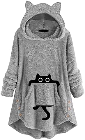 אילוגו נשים של מצחיק יוגה אלפקה צמר נים חמוד חתול אוזני סלעית סוודר עם כיס כפתור סדיר מכפלת טוניקת חולצות