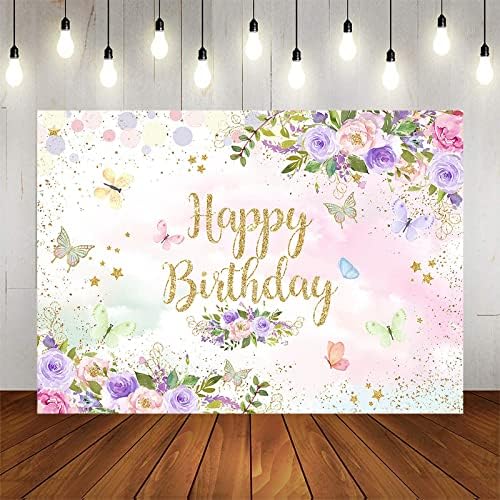 אווזאנו פרפר יום הולדת רקע צבעוני פרח פרפר יום הולדת קישוטי עבור בנות נסיכת פרפר יום הולדת שמח