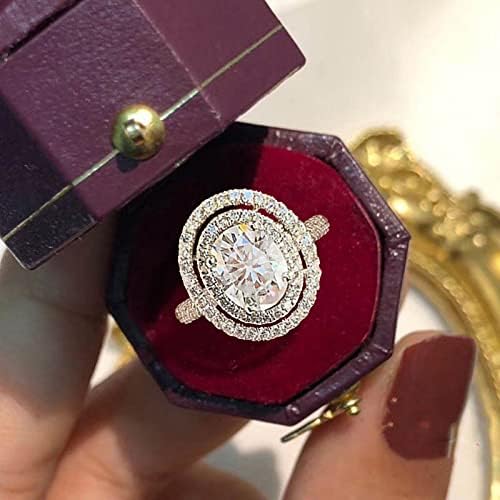 זמן קרוב כסף עגול צורת טבעת יהלומים עגול מלא ריינסטון טבעת עגול לחתוך אמיתי טבעת מצופה חתונה