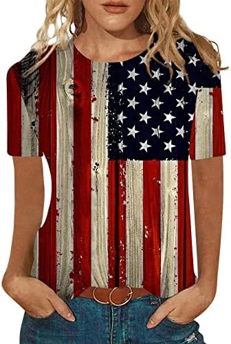 קוקהאם 4 ביולי תלבושות לנשים אופנה קיץ מקרית כותנה פשתן קצר שרוול טוניקות חולצה למעלה