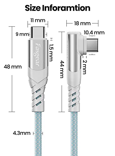 FASGEAR 100W USB C כבל USB C - 2 חבילות 3ft USB 2.0 סוג C מסוג C כבל P PD 5A טעינה מהירה זווית ימנית תואמת ל-