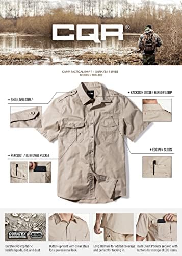 חולצות עבודות שרוול קצרות של CQR גברים, חולצות טקטיות צבאיות של ריפסטופ, חוץ חיצוני UPF 50+
